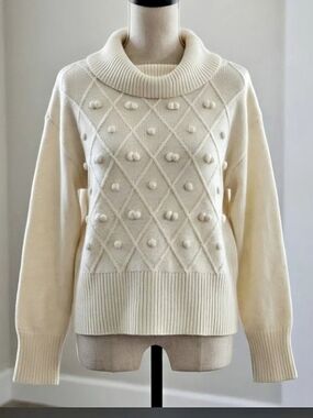 Norton McNaughton Diamond Bobble Knit Cowl Neck Sweater Large